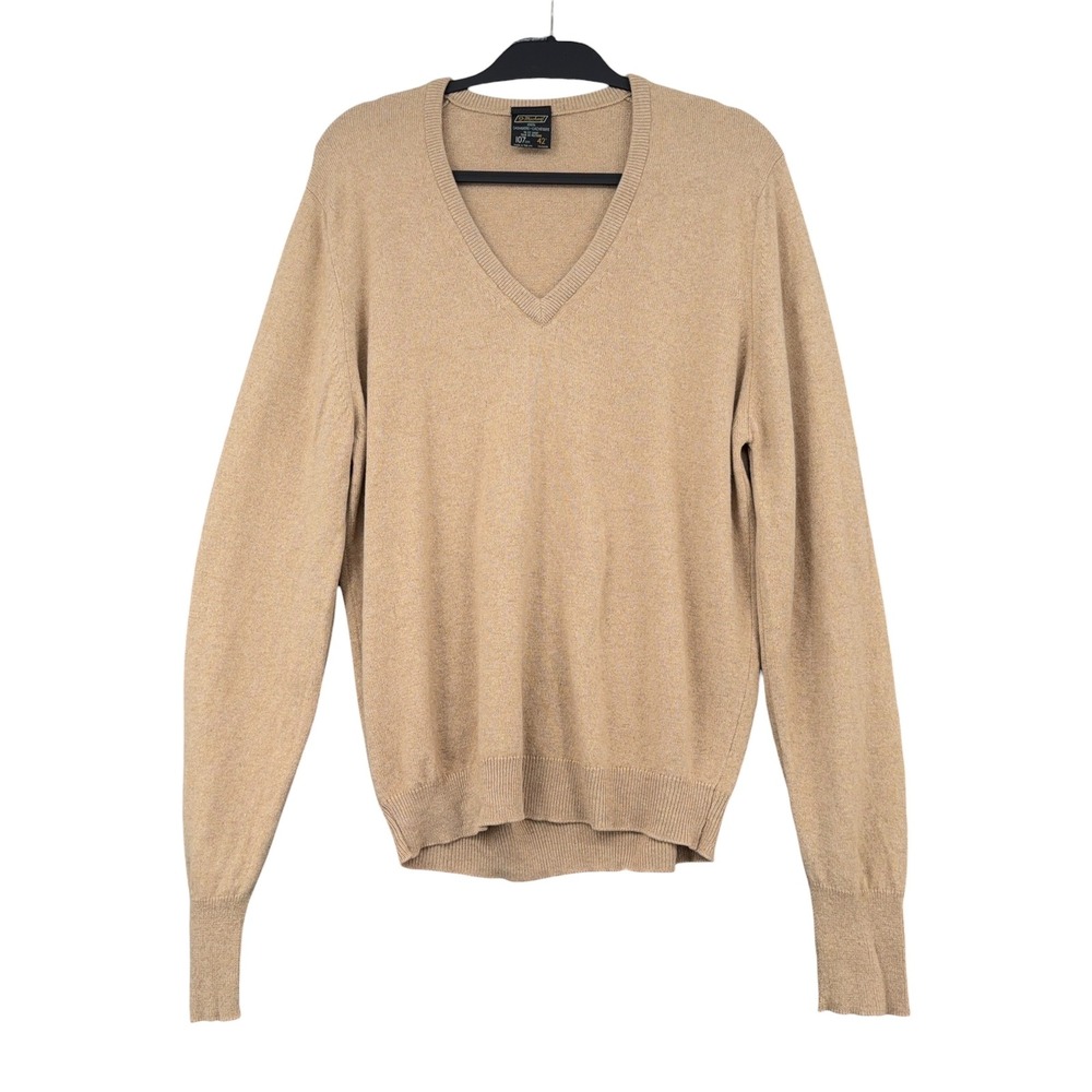 St Michael Mens 100% Cashmere V-Neck Sweater‎ Tan Camel Made in UK Size 42 107cm